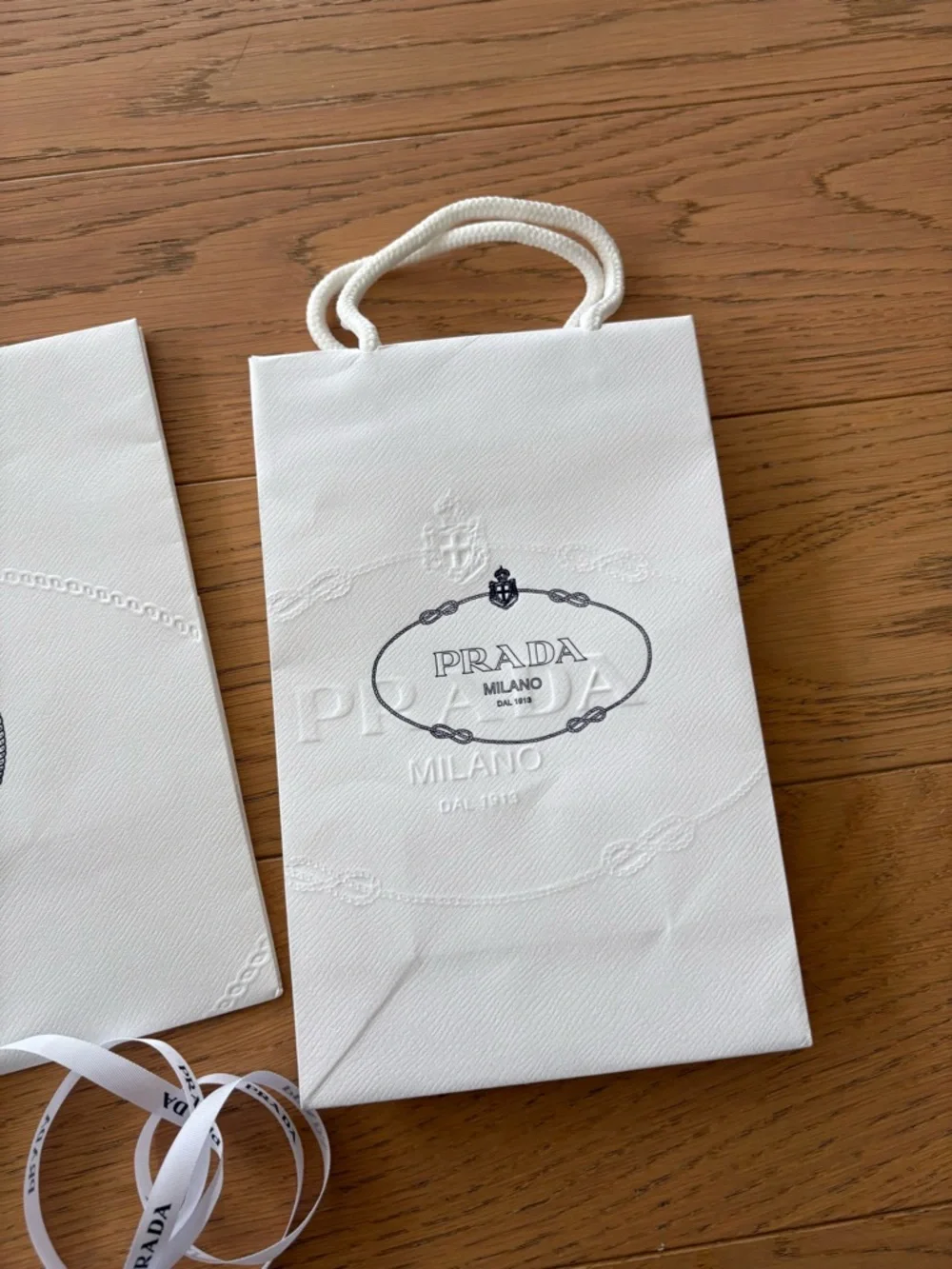 Prada Milano White Embossed Shopping Bag Set